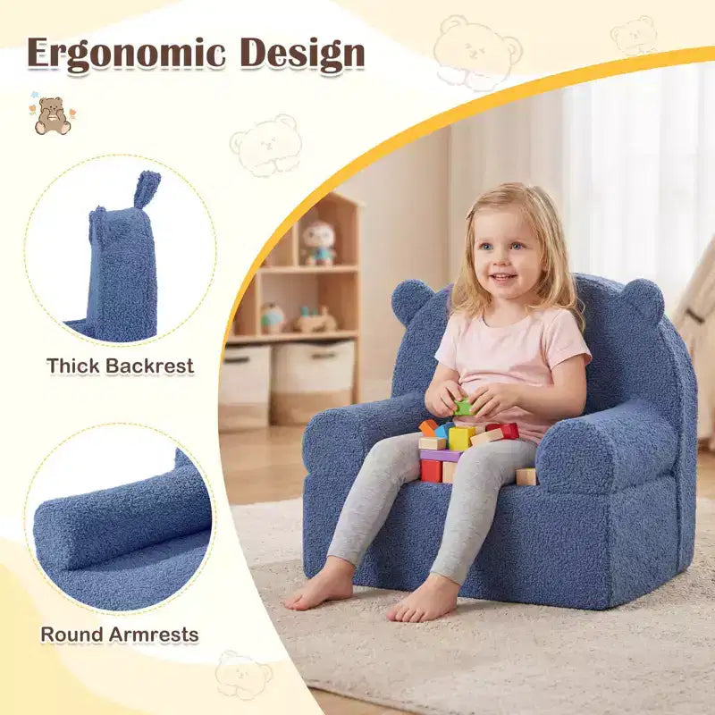 Divano a Orsetto per Bambini, Divanetto per Neonato in Schiuma con Rivestimento in Morbido Tessuto Fleece Marrone/Grigio/Blu scuro/Rosa