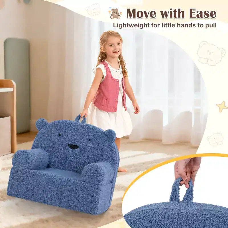 Divano a Orsetto per Bambini, Divanetto per Neonato in Schiuma con Rivestimento in Morbido Tessuto Fleece Marrone/Grigio/Blu scuro/Rosa