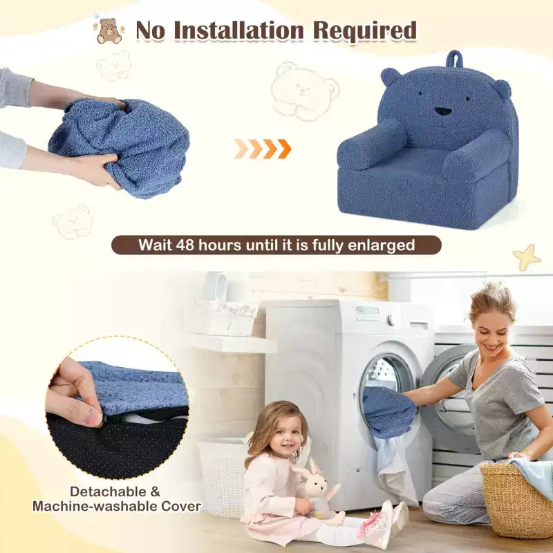 Divano a Orsetto per Bambini, Divanetto per Neonato in Schiuma con Rivestimento in Morbido Tessuto Fleece Marrone/Grigio/Blu scuro/Rosa