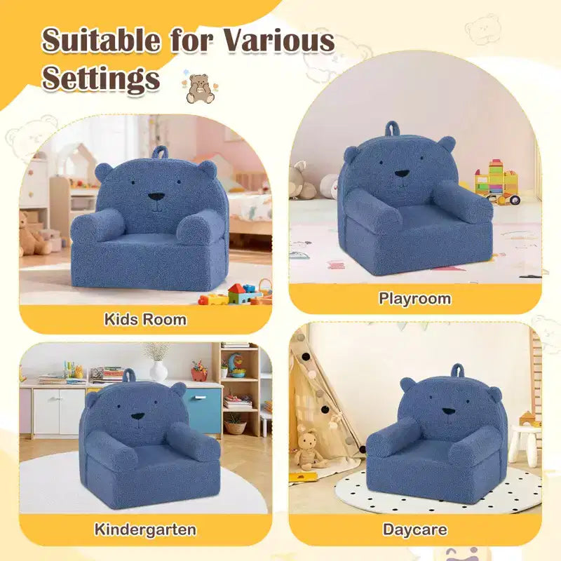 Divano a Orsetto per Bambini, Divanetto per Neonato in Schiuma con Rivestimento in Morbido Tessuto Fleece Marrone/Grigio/Blu scuro/Rosa