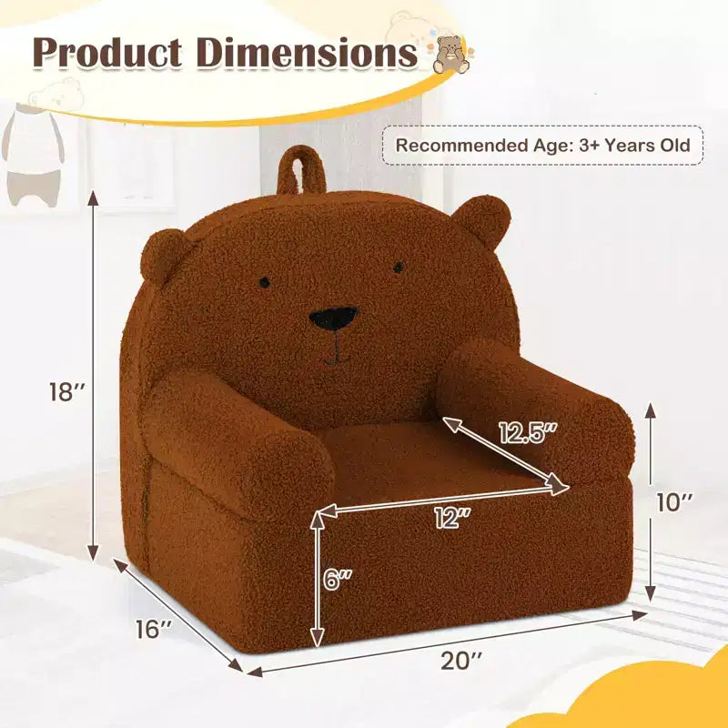 Divano a Orsetto per Bambini, Divanetto per Neonato in Schiuma con Rivestimento in Morbido Tessuto Fleece Marrone/Grigio/Blu scuro/Rosa