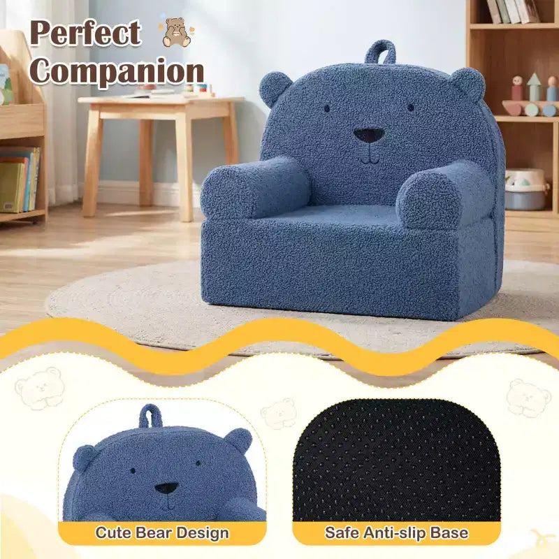 Divano a Orsetto per Bambini, Divanetto per Neonato in Schiuma con Rivestimento in Morbido Tessuto Fleece Marrone/Grigio/Blu scuro/Rosa