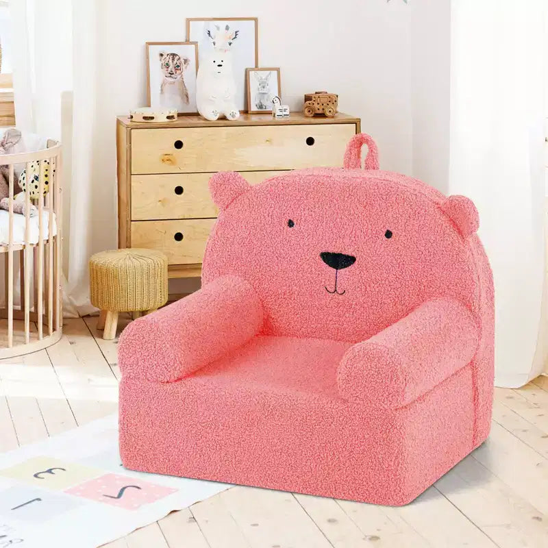 Divano a Orsetto per Bambini, Divanetto per Neonato in Schiuma con Rivestimento in Morbido Tessuto Fleece Marrone/Grigio/Blu scuro/Rosa