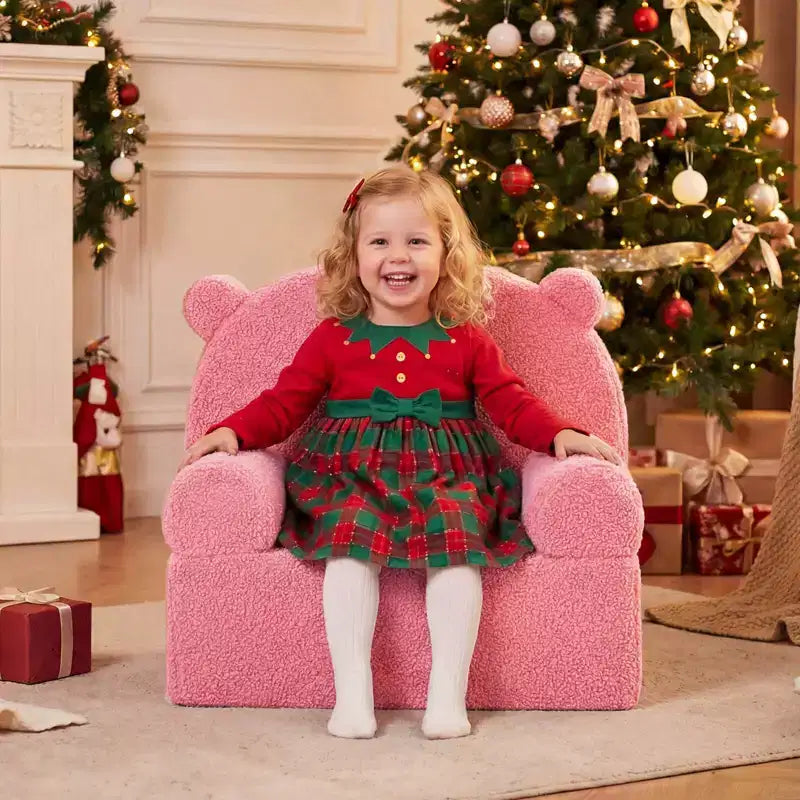 Divano a Orsetto per Bambini, Divanetto per Neonato in Schiuma con Rivestimento in Morbido Tessuto Fleece Marrone/Grigio/Blu scuro/Rosa