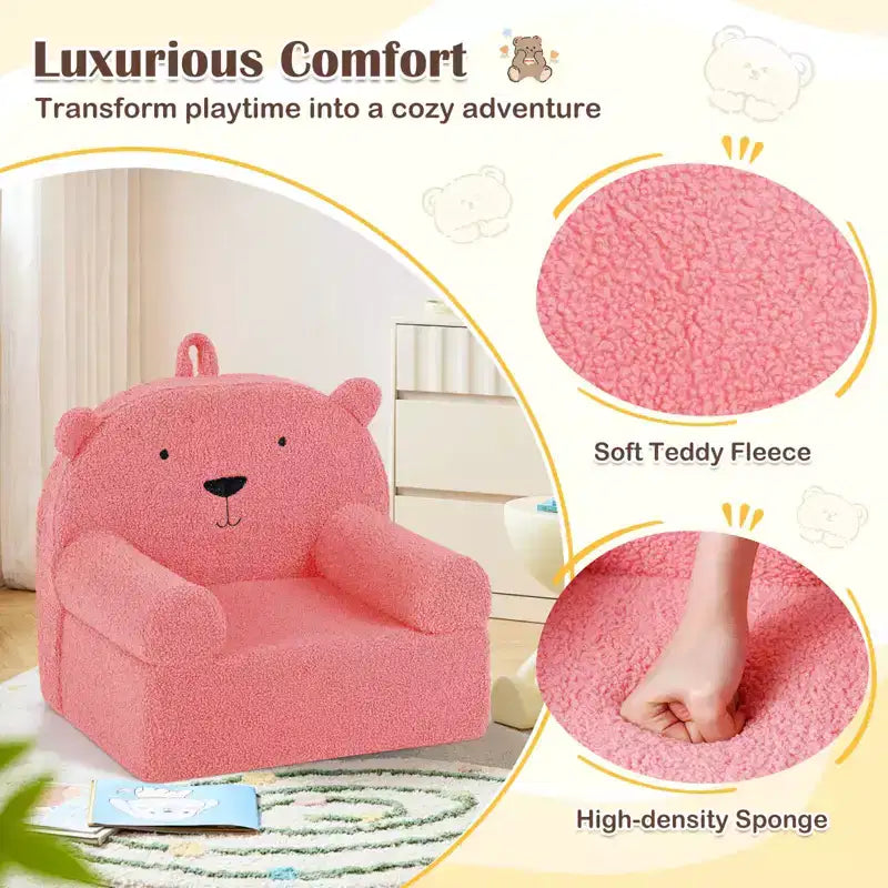 Divano a Orsetto per Bambini, Divanetto per Neonato in Schiuma con Rivestimento in Morbido Tessuto Fleece Marrone/Grigio/Blu scuro/Rosa