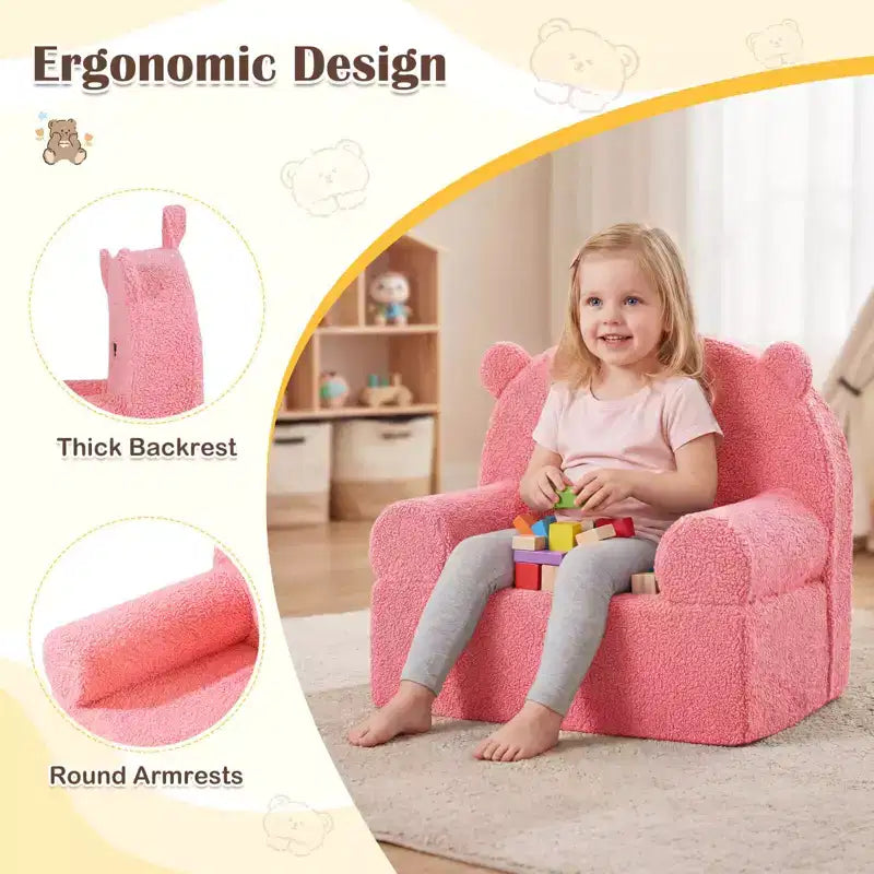 Divano a Orsetto per Bambini, Divanetto per Neonato in Schiuma con Rivestimento in Morbido Tessuto Fleece Marrone/Grigio/Blu scuro/Rosa