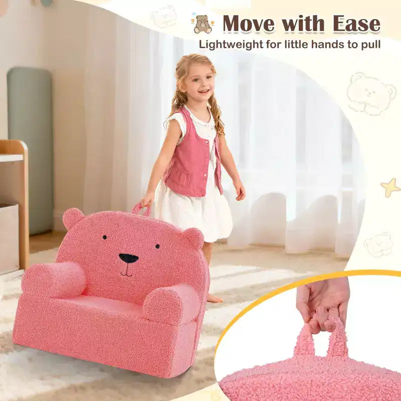 Divano a Orsetto per Bambini, Divanetto per Neonato in Schiuma con Rivestimento in Morbido Tessuto Fleece Marrone/Grigio/Blu scuro/Rosa