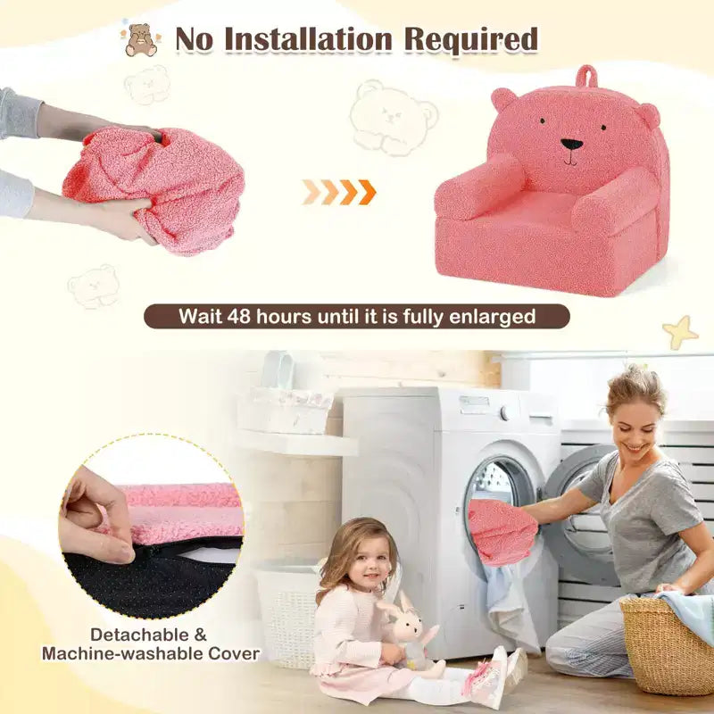 Divano a Orsetto per Bambini, Divanetto per Neonato in Schiuma con Rivestimento in Morbido Tessuto Fleece Marrone/Grigio/Blu scuro/Rosa