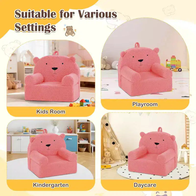 Divano a Orsetto per Bambini, Divanetto per Neonato in Schiuma con Rivestimento in Morbido Tessuto Fleece Marrone/Grigio/Blu scuro/Rosa