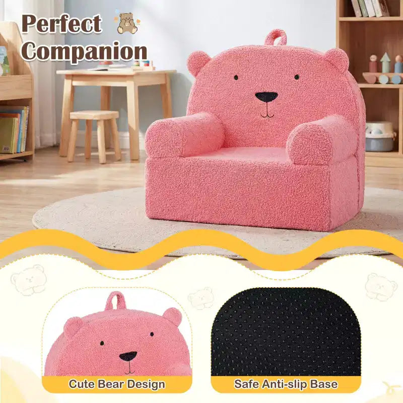 Divano a Orsetto per Bambini, Divanetto per Neonato in Schiuma con Rivestimento in Morbido Tessuto Fleece Marrone/Grigio/Blu scuro/Rosa