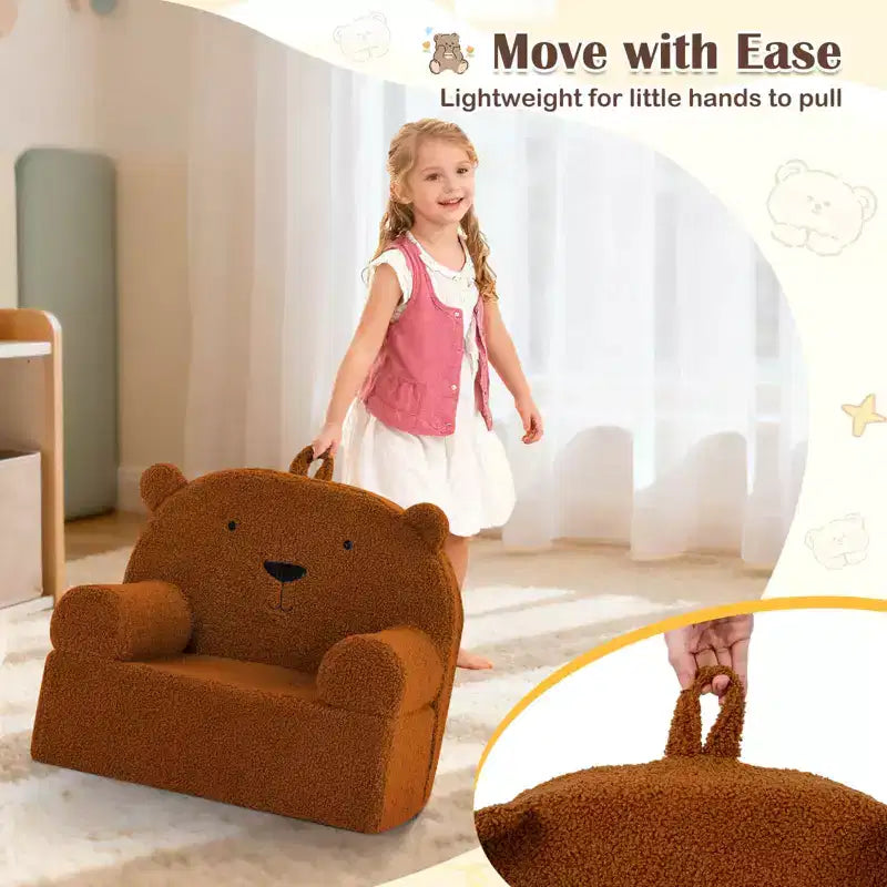 Divano a Orsetto per Bambini, Divanetto per Neonato in Schiuma con Rivestimento in Morbido Tessuto Fleece Marrone/Grigio/Blu scuro/Rosa