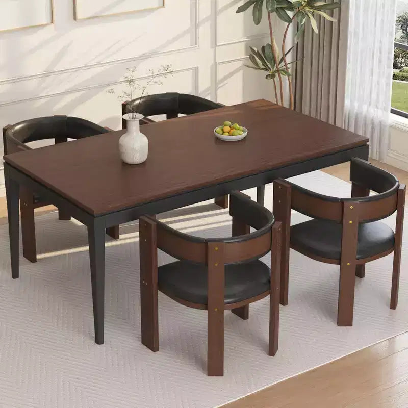 Sedie da pranzo moderne di metà secolo, set di 4 sedie da cucina imbottite in pelle PU con schienale curvo e struttura in legno di gomma, marrone + nero