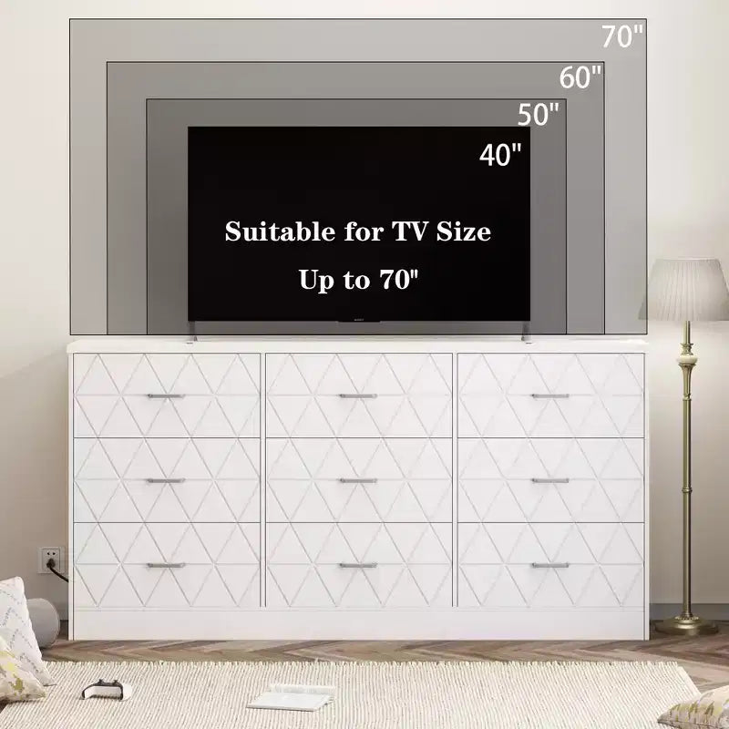 Cassettiera a 9 cassetti, cassettiera lunga per camera da letto, grande mobile contenitore moderno, organizer con cassetti in legno con maniglie in metallo, per camera da letto, soggiorno