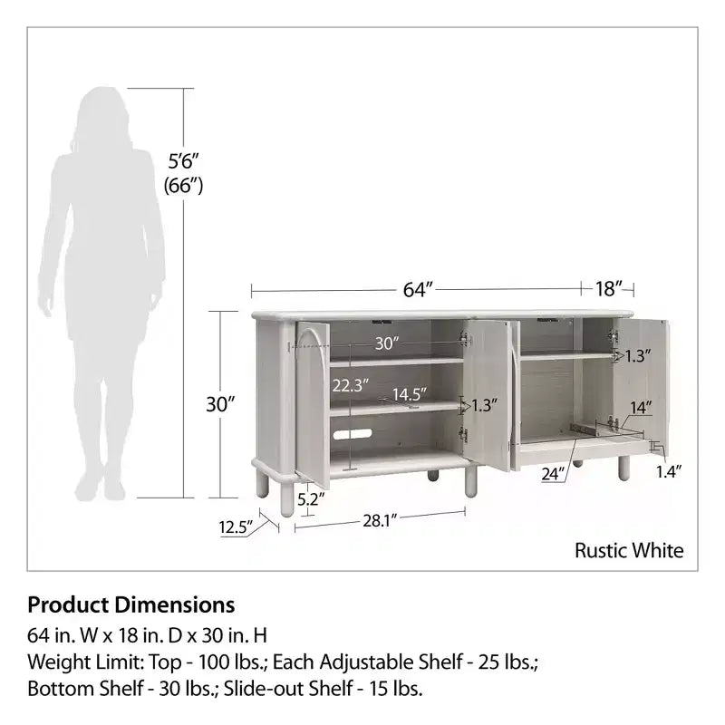 Credenza Abigail in legno rustico con ripiani regolabili
