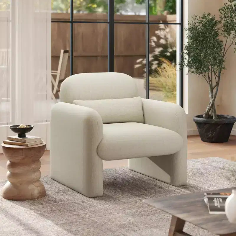 Poltrona a botte Diane Modern in ciniglia imbottita con cuscino