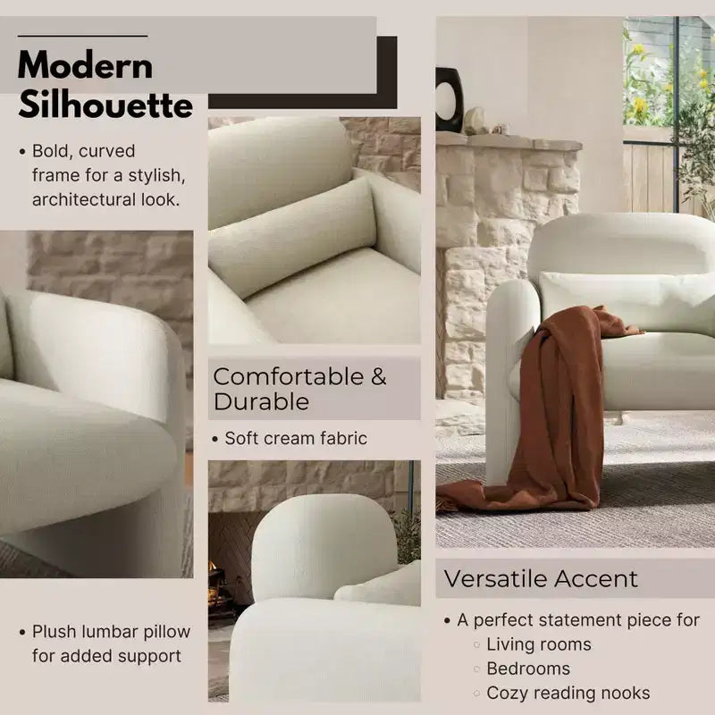 Poltrona a botte Diane Modern in ciniglia imbottita con cuscino
