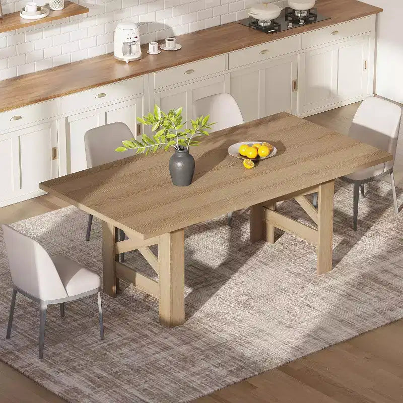 Tavolo da pranzo da fattoria da 180 cm per 6-8 persone, tavolo da cucina in legno con piano spesso e gambe triangolari, nero rustico per sala da pranzo o ufficio