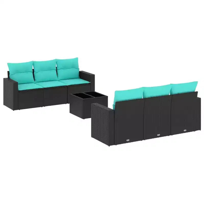 vidaXL 7 Piece Patio Sofa Set with Cushions Black Poly Rattan