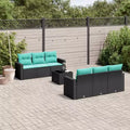 Set divani da esterno a 7 pezzi con cuscini in polyrattan nero