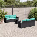 Set divani da esterno a 7 pezzi con cuscini in polyrattan nero