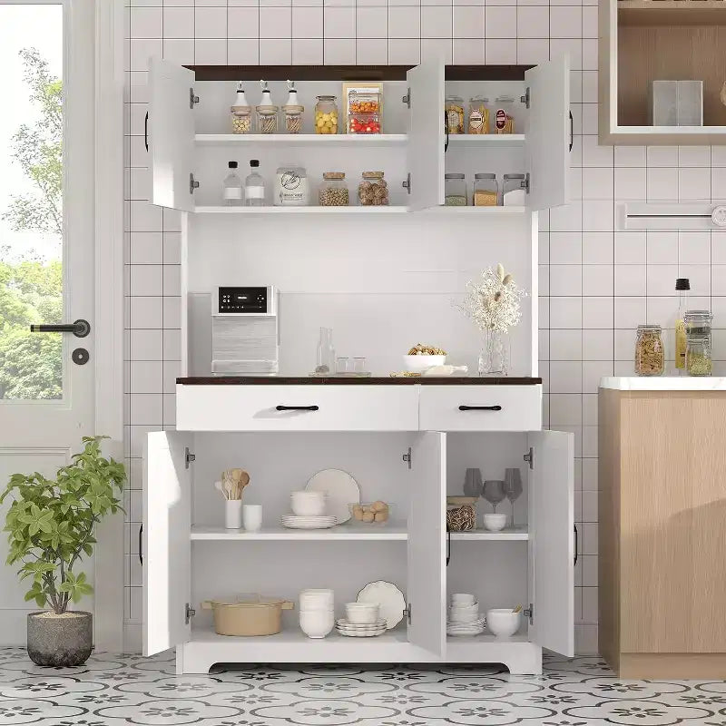 Credenza da cucina a colonna 71 Farmhouse, mobile credenza alto autoportante, per sala da pranzo, soggiorno
