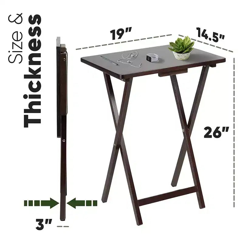 Tavolini Rettangolari Pieghevoli in Legno Massello Leggeri per Interni con Compatto Portaoggetti, Espresso (Set da 5 Pezzi)