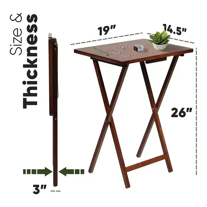 Tavolini Rettangolari Pieghevoli in Legno Massello Leggeri per Interni con Compatto Portaoggetti, Espresso (Set da 5 Pezzi)