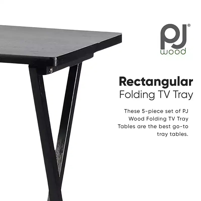 Tavolini Rettangolari Pieghevoli in Legno Massello Leggeri per Interni con Compatto Portaoggetti, Espresso (Set da 5 Pezzi)