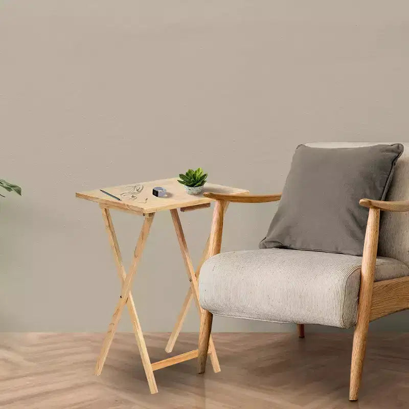 Tavolini Rettangolari Pieghevoli in Legno Massello Leggeri per Interni con Compatto Portaoggetti, Espresso (Set da 5 Pezzi)