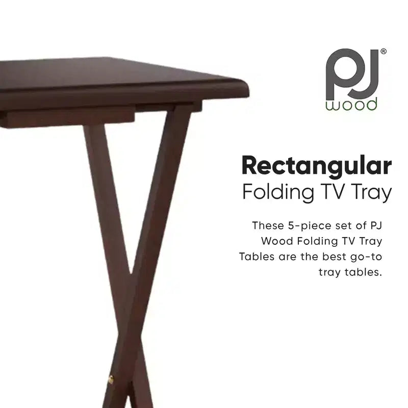 Tavolini Rettangolari Pieghevoli in Legno Massello Leggeri per Interni con Compatto Portaoggetti, Espresso (Set da 5 Pezzi)
