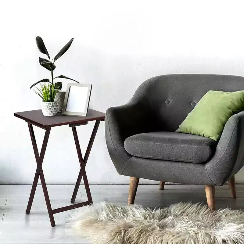 Tavolini Rettangolari Pieghevoli in Legno Massello Leggeri per Interni con Compatto Portaoggetti, Espresso (Set da 5 Pezzi)