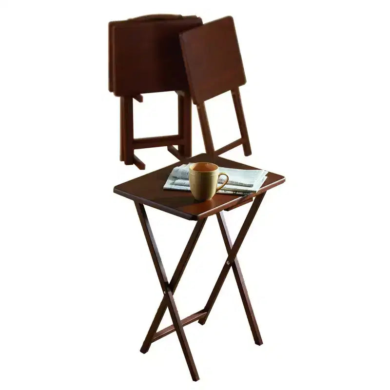 Tavolini Rettangolari Pieghevoli in Legno Massello Leggeri per Interni con Compatto Portaoggetti, Espresso (Set da 5 Pezzi)