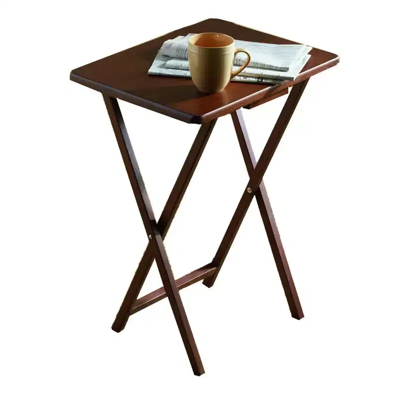 Tavolini Rettangolari Pieghevoli in Legno Massello Leggeri per Interni con Compatto Portaoggetti, Espresso (Set da 5 Pezzi)