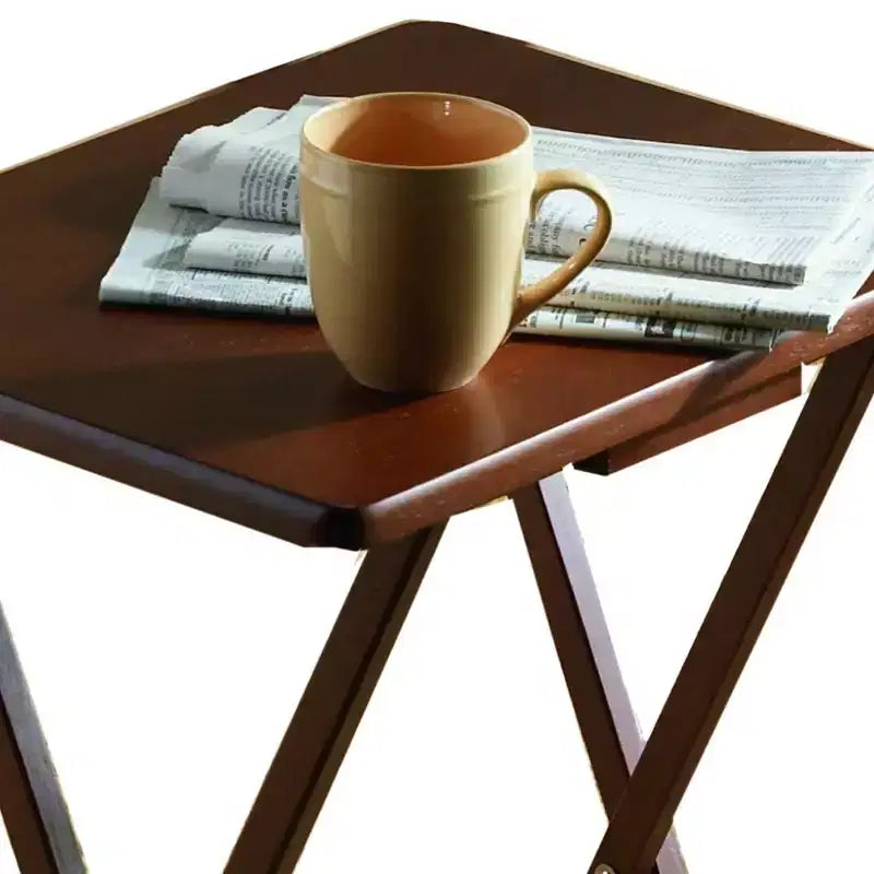 Tavolini Rettangolari Pieghevoli in Legno Massello Leggeri per Interni con Compatto Portaoggetti, Espresso (Set da 5 Pezzi)