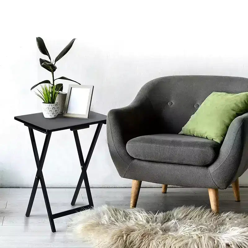 Tavolini Rettangolari Pieghevoli in Legno Massello Leggeri per Interni con Compatto Portaoggetti, Espresso (Set da 5 Pezzi)