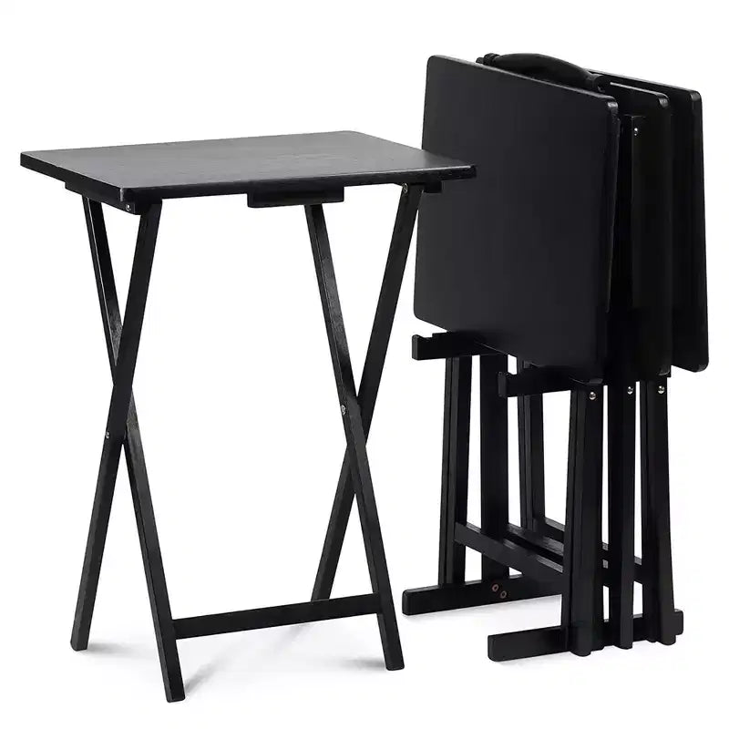 Tavolini Rettangolari Pieghevoli in Legno Massello Leggeri per Interni con Compatto Portaoggetti, Espresso (Set da 5 Pezzi)