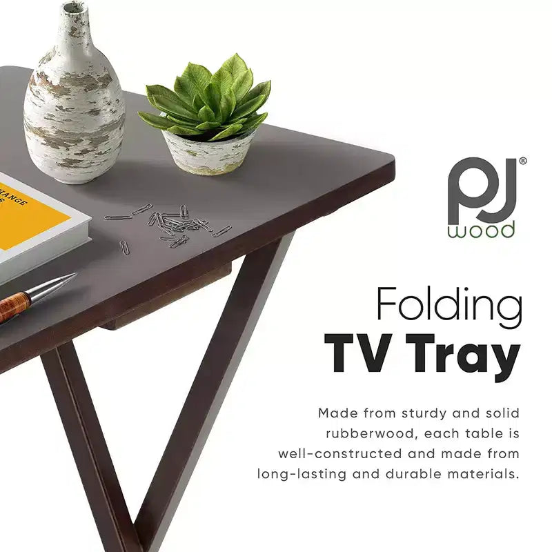 Tavolini Rettangolari Pieghevoli in Legno Massello Leggeri per Interni con Compatto Portaoggetti, Espresso (Set da 5 Pezzi)