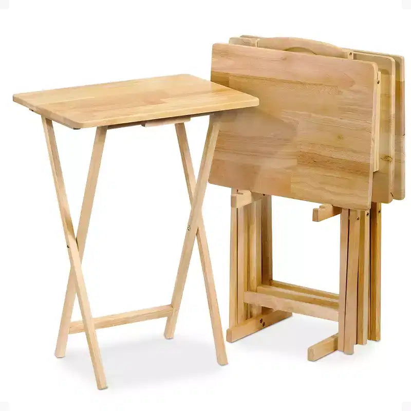 Tavolini Rettangolari Pieghevoli in Legno Massello Leggeri per Interni con Compatto Portaoggetti, Espresso (Set da 5 Pezzi)