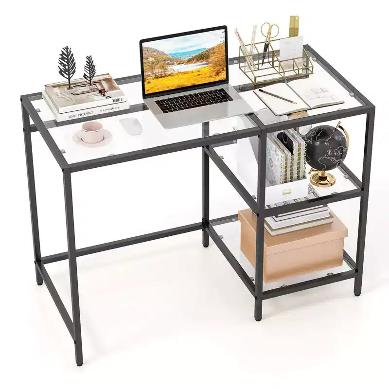Scrivania per Computer con Scaffali, Scrivania da Ufficio 42 con Telaio in Metallo per Soggiorno Nero/Oro