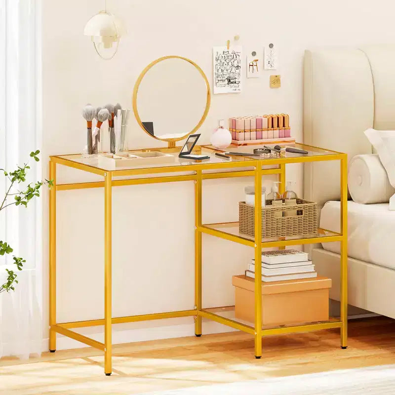 Scrivania per Computer con Scaffali, Scrivania da Ufficio 42 con Telaio in Metallo per Soggiorno Nero/Oro