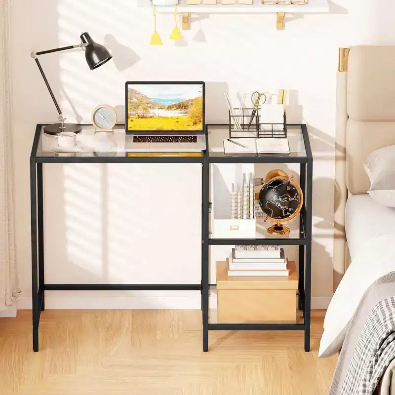 Scrivania per Computer con Scaffali, Scrivania da Ufficio 42 con Telaio in Metallo per Soggiorno Nero/Oro