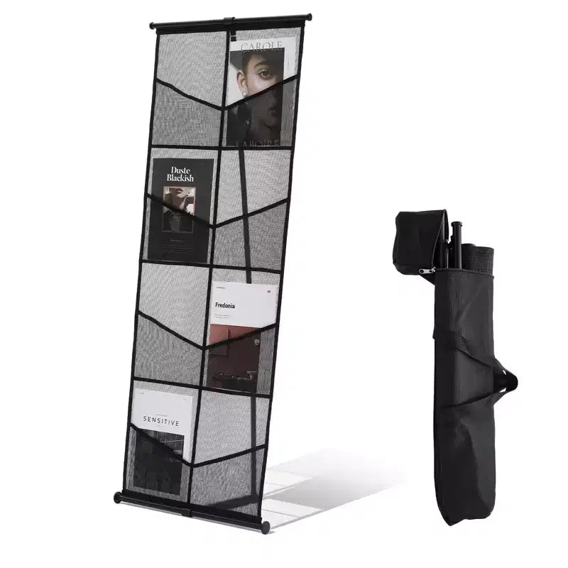 VEVOR Brochure Display Stand, 4-Tier 8 Pockets Mesh Literature Display Holder, Floor Standing Magazine Newspaper Catalog Rack, Lightweight ,Black