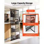 Espositore per Brochure, Porta Documenti a Rete a 4 Livelli e 8 Tasche, Espositore da Terra per Riviste Giornali Cataloghi, Leggero, Nero