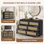 Cassettiera in rattan larga 117 cm, cassettiera a 6 cassetti, comò moderno, per camera da letto, soggiorno