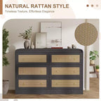 Cassettiera in rattan larga 117 cm, cassettiera a 6 cassetti, comò moderno, per camera da letto, soggiorno