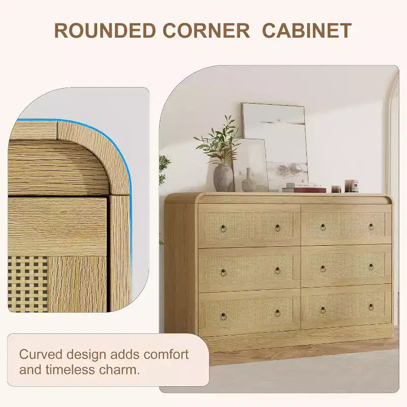Cassettiera in rattan larga 117 cm, cassettiera a 6 cassetti, comò moderno, per camera da letto, soggiorno
