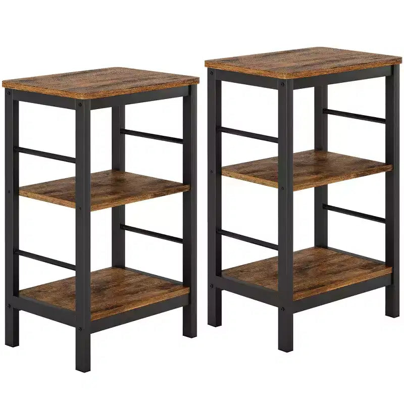 Nightstand Set of 2 with 3 Tier Storage Shelves, Industrial End Tables with Metal Frame, Space Saving Bedside Tables for Bedroom Living Room Office