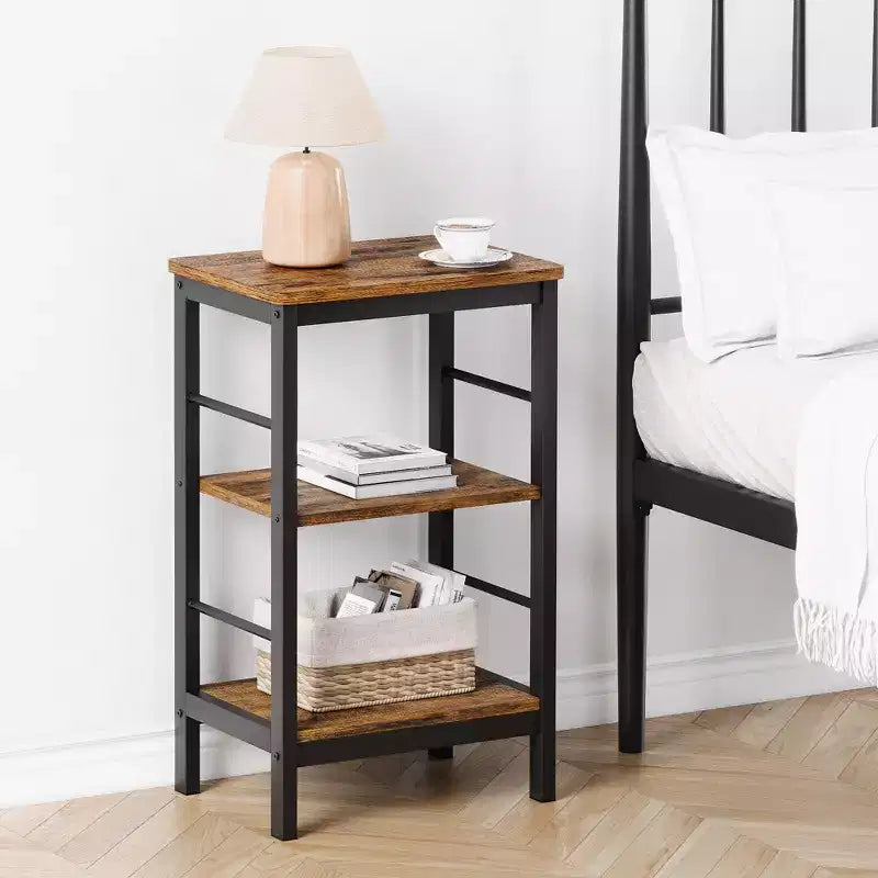 Comodini set da 2 con 3 ripiani, tavolini da divano industriali con struttura in metallo, tavolini salvaspazio per camera da letto, soggiorno, ufficio