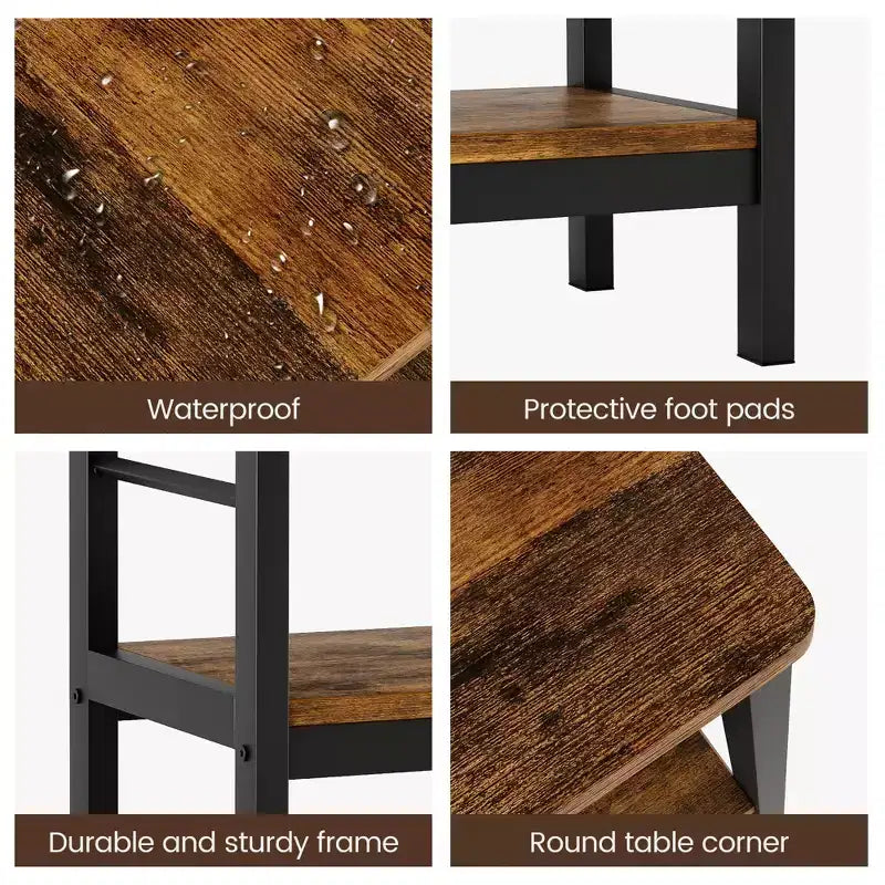 Comodini set da 2 con 3 ripiani, tavolini da divano industriali con struttura in metallo, tavolini salvaspazio per camera da letto, soggiorno, ufficio