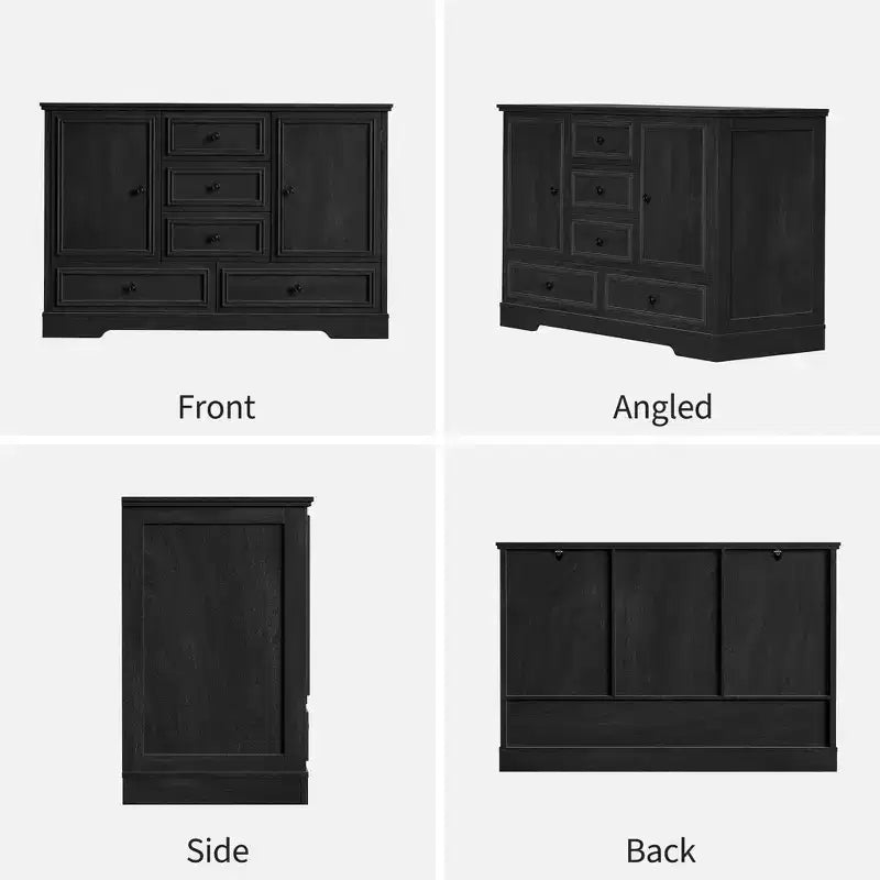 Mobile Credenza Stile Rustico con 5 Cassetti e 2 Ante, Mobile Bar in Legno, Ripiani Regolabili, per Sala da Pranzo, Soggiorno